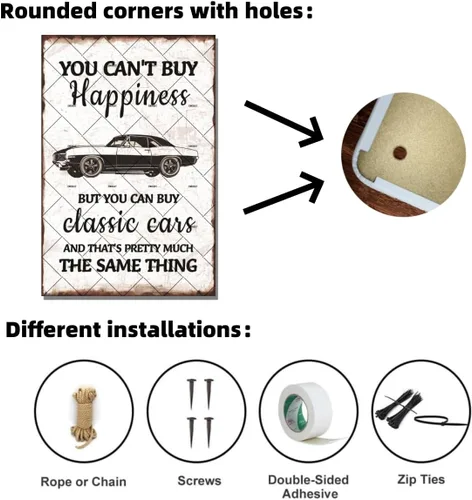 Miniatura 4 de EMOHAT Letrero de metal vintage con texto en inglés "You Can't Buy Happiness But You Can Buy a Classic Cars Funny Garage Metal Sign Home Bedroom Bar