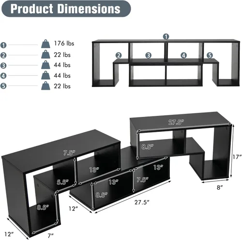 Miniatura 4 de POWERSTONE Soporte para consola de TV, centro de entretenimiento combinado de 3 piezas para TV de 50, 55, 60, 65 pulgadas, moderna estantería