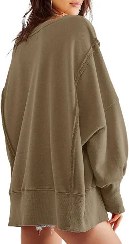 Miniatura 2 de Beaully Sudaderas de gran tamaño para mujer, cuello redondo, manga larga, abertura lateral, suéter casual para otoño