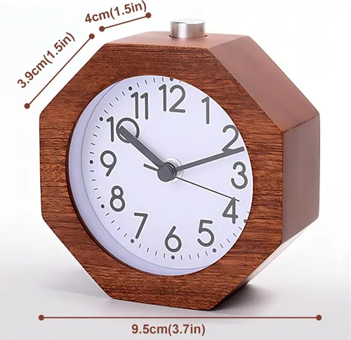 Miniatura 9 de Reloj despertador analógico de madera, 3 pulgadas, silencioso, silencioso, con números arábigos, función de repetición de retroiluminación, funciona