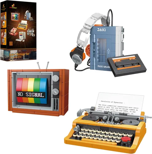 JMBricklayer Máquina de Escribir Walkman Televisión Juguetes de Construcción 20131, Modelo de Exhibición Vintage Coleccionable para Decoración de