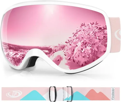 findway Gafas de esquí para niños, gafas de snowboard para niños y niñas de 3 a 12 años Marco blanco lente rosa plata (vlt 21%)