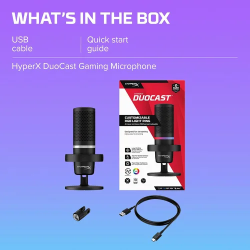 Miniatura 9 de HyperX DuoCast - Micrófono condensador USB RGB para PC, PS5, PS4, Mac, montaje de choque de bajo perfil, cardioide, omnidireccional, filtro pop