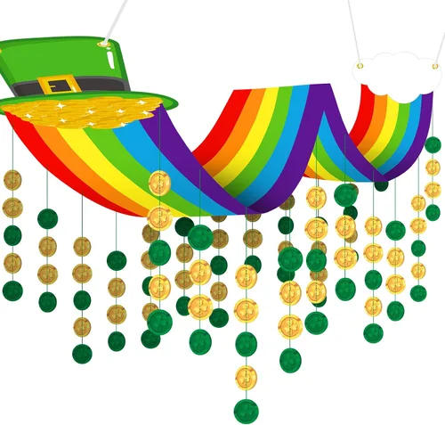 Decoración de techo de arco iris para el día de San Patricio, decoración de techo con decoración de techo de nube de arco iris colgante con monedas