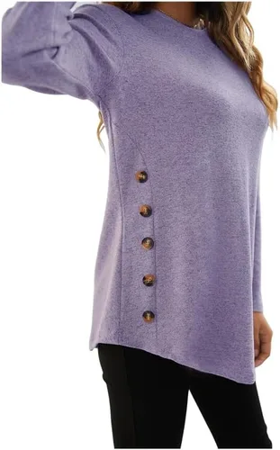 Miniatura 4 de Camiseta de manga larga de gran tamaño para mujer, con botones laterales, cuello redondo