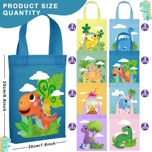 Miniatura 3 de Ferraycle 24 piezas de bolsas de regalo para fiesta de dinosaurios con asas, suministros de fiesta de cumpleaños de dinosaurios, bolsas de regalo