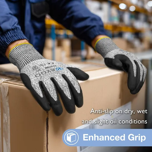 Miniatura 5 de KAYGO 2 pares de guantes de trabajo resistentes a cortes para hombres y mujeres, guantes de corte ANSI A3, guantes de trabajo de seguridad de Gris
