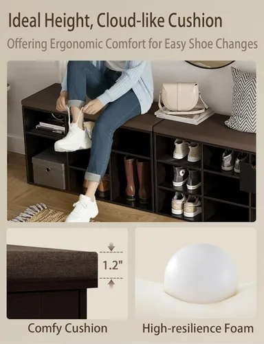 Miniatura 7 de DINZI LVJ Banco para zapatos, organizador de zapatos de 9 compartimentos para entrada, banco de almacenamiento con cojín, estante para zapatos