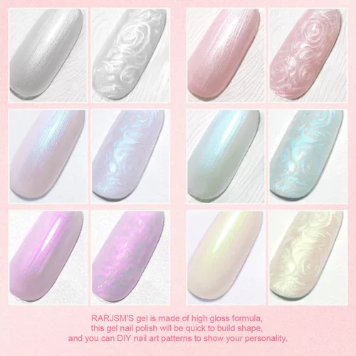 Miniatura 5 de RARJSM - Juego de esmaltes de uñas de gel perla, 6 colores: concha nacarada, purpurina, blanco, oro, rosa, verde, púrpura, con brillo de sirena