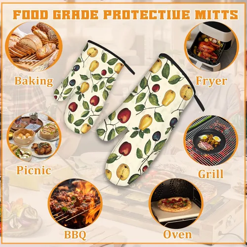 Miniatura 5 de Juego de guantes retro para horno y soportes para ollas, guantes de horno de cocina de cereza y soporte para ollas con resistente al calor, Cereza