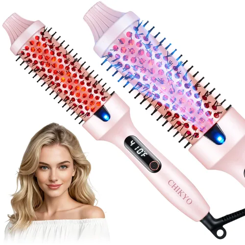 CHIKYO Cepillo térmico infrarrojo mejorado, cepillo redondo calentado de 1.5 pulgadas, cepillo de pelo rizado de iones negativos, rizador con doble