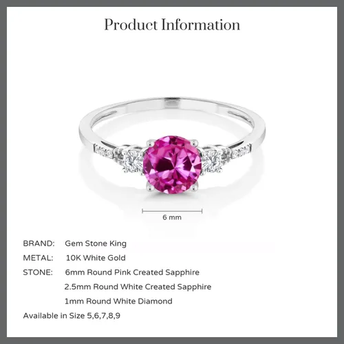 Miniatura 169 de Gem Stone King Anillo de compromiso de 3 piedras preciosas redondas de oro blanco de 10 quilates con piedra natal de 0.236 in con piedra natal