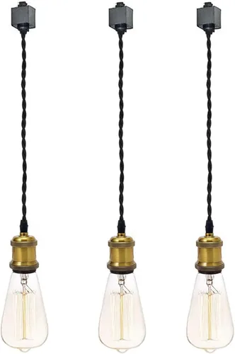 Miniatura 9 de Kiven 3 luces H System Track Mini colgante, soporte de lámpara con acabado negro perla, kit de luces de riel, colgante de rosa, tela trenzada