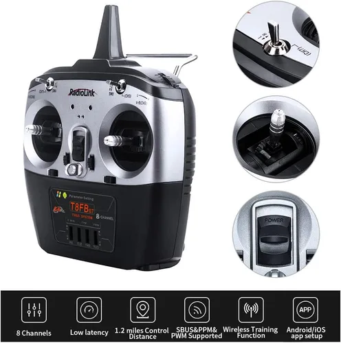 Miniatura 2 de Radiolink T8FB 2.4GHz 8 canales RC Transmisor y receptor remoto R8EF Controlador de doble palo con correa para avión RC, avión, barco, coche y más