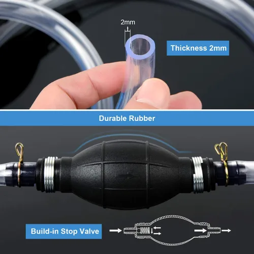 Miniatura 4 de Bomba de sifón para gasolina, gasóleo, combustible, gasolina, diésel, líquido, agua, pecera, bomba manual 1 bomba de transferencia con 2 mangueras