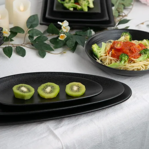 Miniatura 7 de vicrays Platos ovalados grandes para servir, platos de porcelana de 16/14/10 pulgadas para fiestas, barbacoas, bandejas apilables para servir Negro