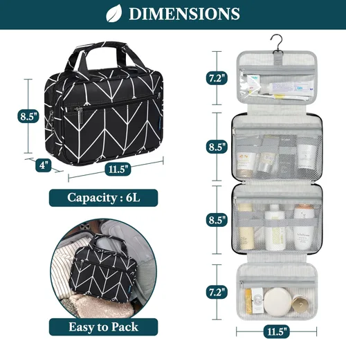 Miniatura 2 de PAVILIA Neceser Colgante Bolsa de Viaje para Mujeres y Hombres, Organizador de Cosméticos Plegable, Bolsa de Maquillaje Resistente al Agua