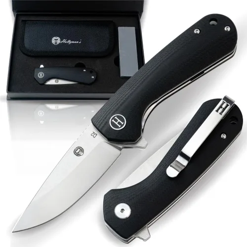 Miniatura 10 de Holtzman's Gorilla Survival Cuchillo plegable campesino con mango táctico G10, hoja de acero D2, juego de caja de regalo (negro) - Ideal para llevar