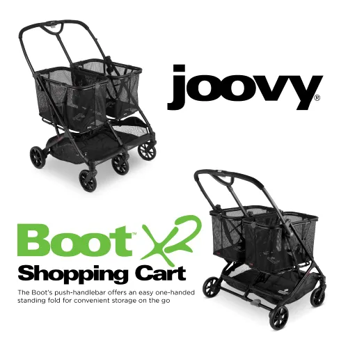Miniatura 3 de Joovy Carrito de compras Boot X2 con capacidad de peso total de 122 libras, bolsas extraíbles dobles, neumáticos giratorios para una fácil