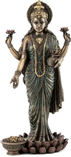 Top Collection Lakshmi Estatua en plataforma de loto, escultura de diosa de la riqueza, la prosperidad, la sabiduría y la fortuna en bronce fundido