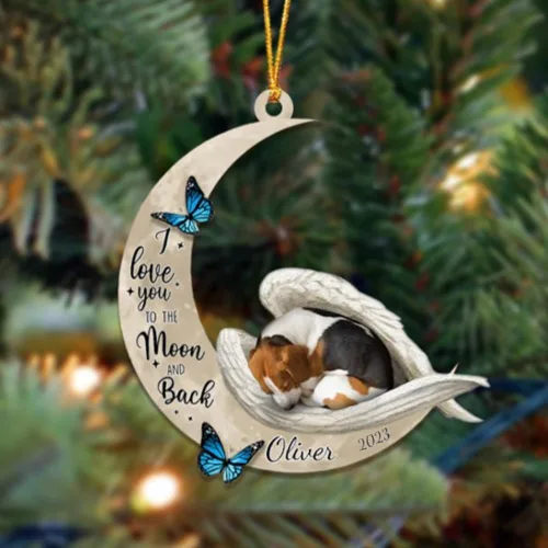 Miniatura 63 de Adorno colgante personalizado de ángel durmiendo en la luna, perro sabueso afgano, nombre personalizado, acrílico impreso en 2D plano – cumpleaños