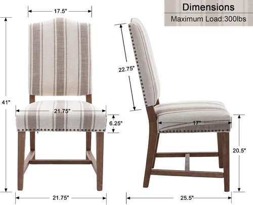 Miniatura 2 de Shunzhi Farmhouse - Juego de 2 sillas de comedor tapizadas estilo Parson, modernas de mediados de siglo con cabeza de clavo, de lino, sin brazos