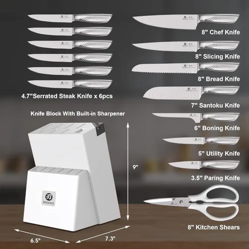 Miniatura 2 de imarku® Juego de Cuchillos, Acero Inoxidable HC Japonés, Juego de Cuchillos de Cocina de 15 Piezas con Bloque con Afilador Integrado, Juego