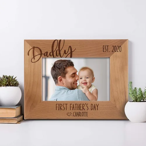 Miniatura 2 de Marco de fotos personalizado para el primer día del padre, papá y yo, 4 x 6 pulgadas, marcos grabados personalizados con nombre, texto y fecha