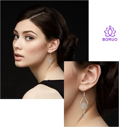 Miniatura 4 de Pendientes de plata de ley 925, pendientes de yoga BoRuo Lotus Flower