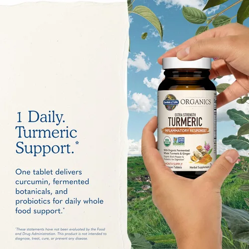 Miniatura 7 de Garden of Life mykind Organics 120 tabletas para respuesta inflamatoria de cúrcuma extrafuerte 100mg de curcumina, 95% curcuminoides/pimienta