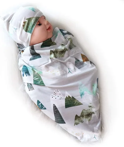 Miniatura 10 de Manta de envolver para recién nacido con juego de gorro, manta elástica suave para bebés niños y niñas de 0 a 3 meses (flor morada)