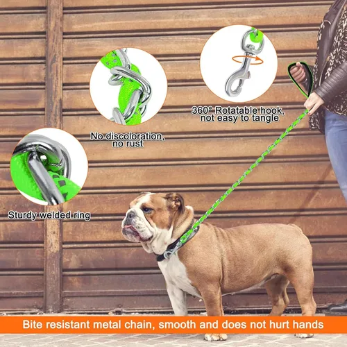 Miniatura 7 de HOMIMP Correa de perro a prueba de masticación para perros medianos y grandes, correas de cadena metálica reflectantes de 6 pies resistentes