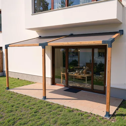 Miniatura 9 de Kit de pérgola VEVOR, soporte inclinado de 4 vías de 4x4 pulgadas para vigas de madera de 3.5x3.5 pulgadas en tamaño real, soporte de pérgola