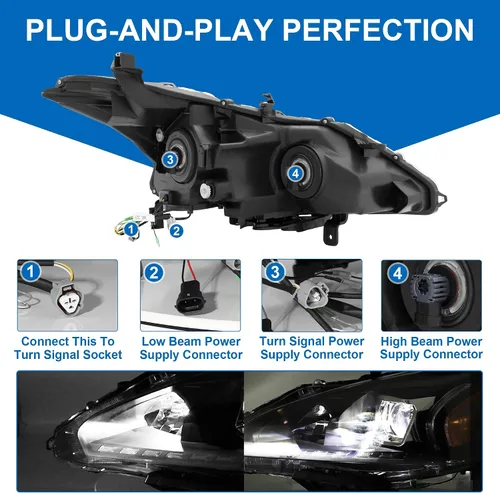 Miniatura 6 de Conjunto de faros delanteros con proyector 500% más brillante para 2013-2015 13-15 Altima con DRL LED, luz de giro secuencial 2013 2014 2015 13 14