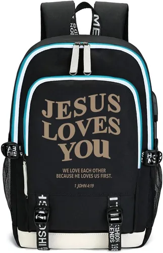 Miniatura 14 de DIOMMELL Jesus Loves You - Mochila de lona con capacidad para computadora portátil, mochila de viaje Negro