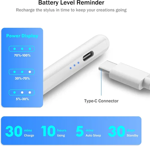 Miniatura 4 de Cisteen Lápiz Táctil para iPad 2025-2018 con Carga Más Rápida, Lápiz con Sensor de Inclinación Compatible con iPad 10/9/8/7/6, 11ª A16, Air 11/13
