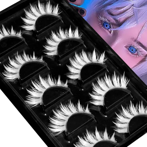 Miniatura 9 de Pestañas postizas blancas de Halloween, herramientas de extensión, anime japonés, cosplay, maquillaje natural, para fiesta de máscaras, pestañas