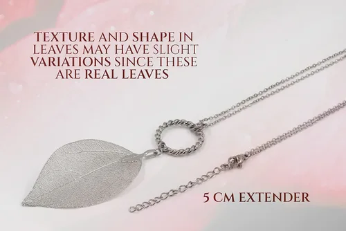 Miniatura 34 de Joyas de hoja de oro rosa y plata para mujer. Pendientes de hoja natural y collares circulares colgantes. Elegantes conjuntos de joyas colgantes.