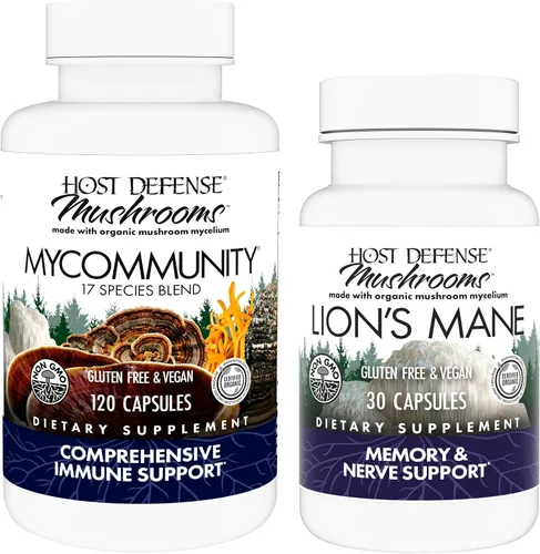 Host Defense MyCommunity Capsules, 120 unidades y cápsulas de melena de león, 30 unidades - Apoya la salud inmune con 17 especies de mezcla de