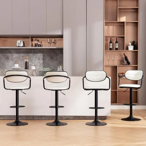 Miniatura 6 de VECELO Juego de 2 taburetes de bar, taburetes de bar ajustables con respaldo y brazo, sillas de bar giratorias/taburetes de isla de cocina de piel