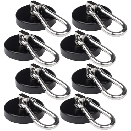 Miniatura 11 de WELLZEER Ganchos magnéticos de 100 libras, ganchos magnéticos negros con mosquetón giratorio para colgar refrigerador, fuerte imán de neodimio
