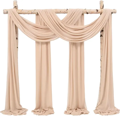 Miniatura 20 de Cortinas de arco de boda, 8 paneles de 28" x 20 pies, cortinas de tela de gasa blanca para ceremonia y recepción Blanco