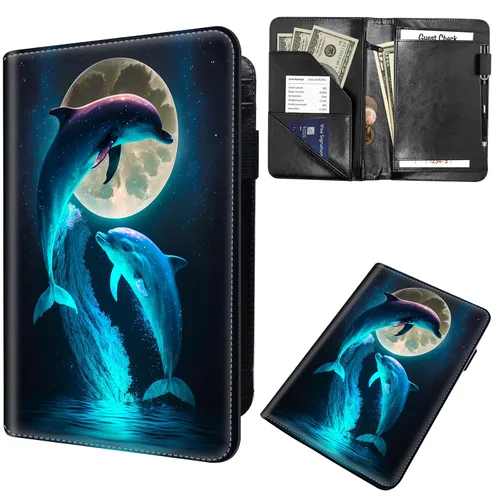 Miniatura 24 de Libreta de pedidos para camarera, cartera de cuero con bolsillo con cremallera oculta, soporte para bolígrafos, lindo organizador para camarera