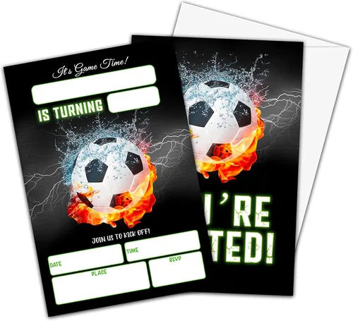 Invitaciones de cumpleaños de fútbol, invitaciones de fiesta de cumpleaños deportivas para niños y niñas, tarjetas de invitación para fiestas de