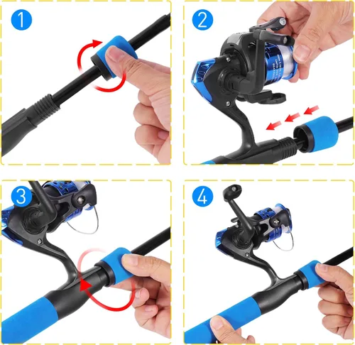 Miniatura 7 de Kit de caña de pescar para niños, caña telescópica de 59 pulgadas y carrete para principiantes con carrete Spincast, caja de aparejos, bolsa
