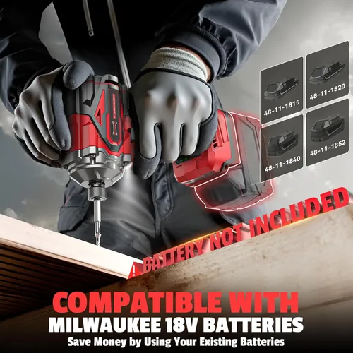 Miniatura 4 de DIYtoolifz Destornillador de impacto inalámbrico de 1/4 de pulgada compatible con batería Milwaukee de 18 V (solo herramienta), motor sin escobillas
