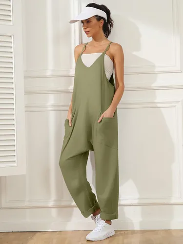 Miniatura 4 de AUTOMET Overol casual de verano para mujer, sin mangas, holgado, tirantes delgados, overoles holgados con bolsillos 2023
