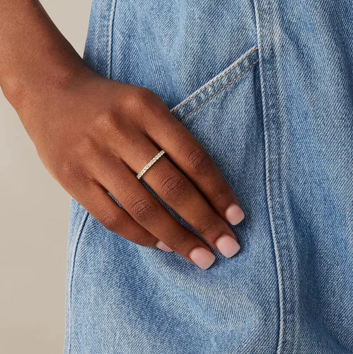 Miniatura 4 de PAVOI - Anillos de eternidad chapados en oro de 14 quilates, con circonia cúbica, apilable, para mujer