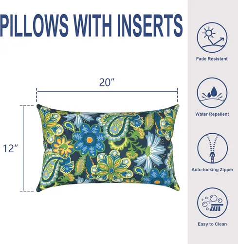 Miniatura 801 de Juego de 2 almohadas para exteriores de 16 x 16 pulgadas, repelentes al agua con interiores, para muebles de patio, hogar, jardín, geometría bohemia