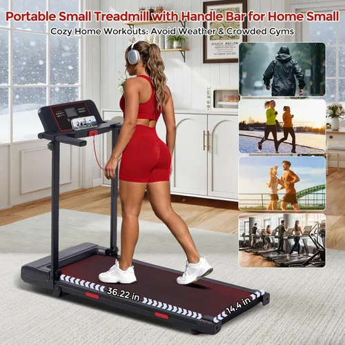 Miniatura 6 de MCRG Almohadilla para caminar con barra de asa, 3.5 HP eléctrica para correr caminadora con asas, 0.6-10.0 MPH caminadora pequeña portátil con barra